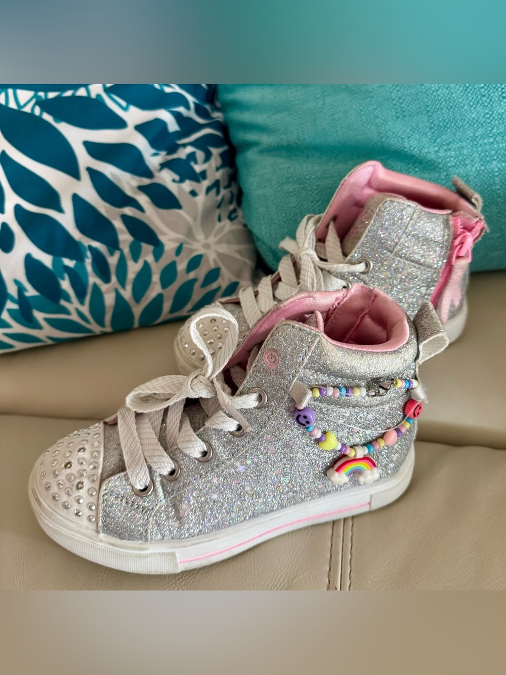 Kids Glitter High-Top Sneakers and water resistant shoes Size 29